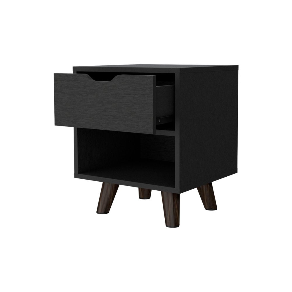 19" Black Wood One Drawer Nightstand