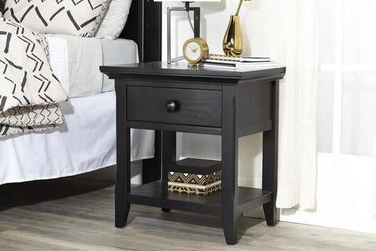 24" Black Solid Wood Solid and Manufactured Wood One Drawer Nightstand