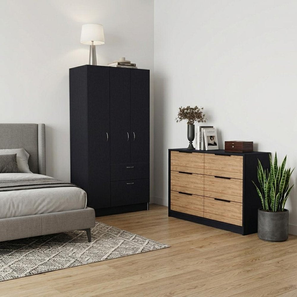 Two Piece Brown and Black Bedroom Set