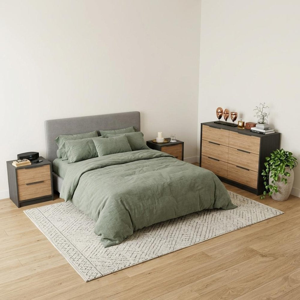 Three Piece Brown and Black Bedroom Set