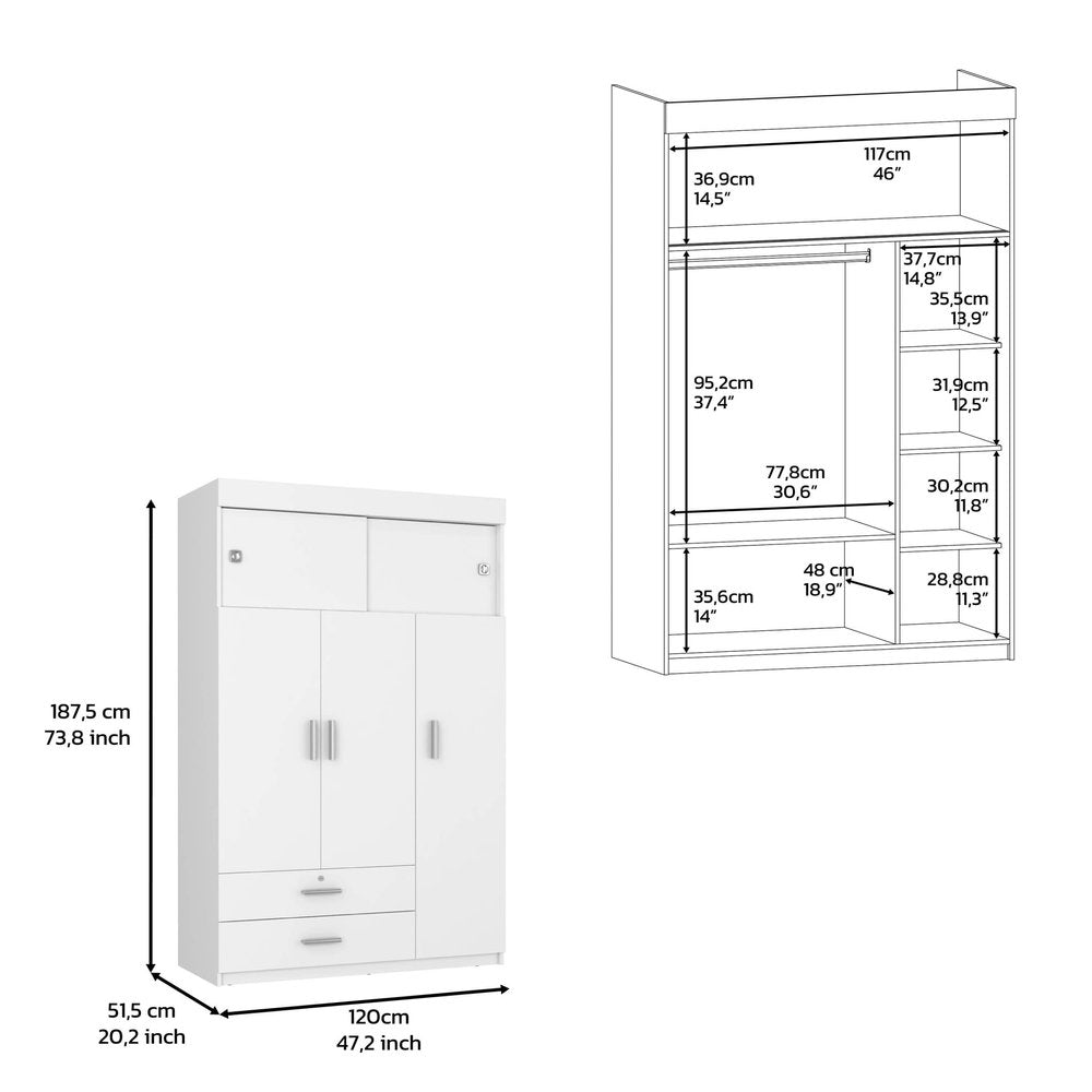 47" White Two Drawer Dresser