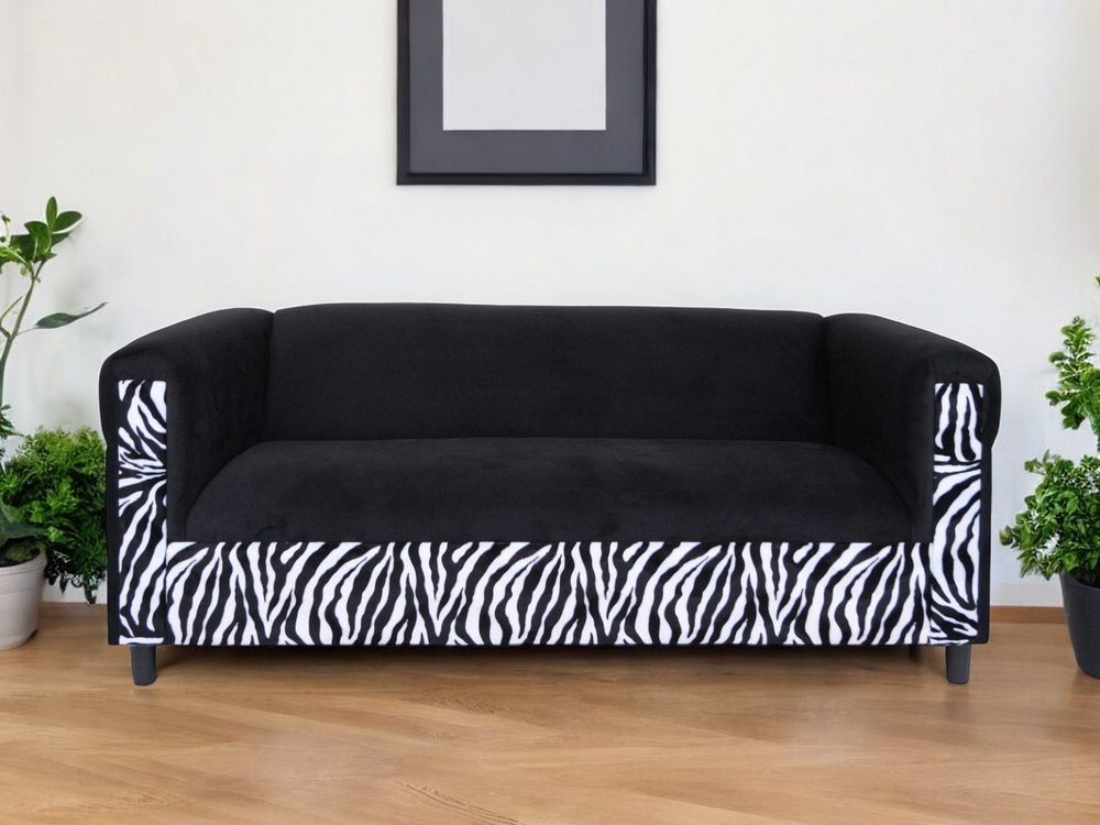 72" Black And White Velvet Zebra Sofa