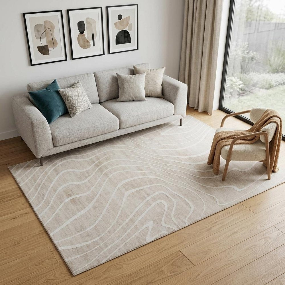 5' X 8' Beige and Ivory Abstract Distressed Area Rug