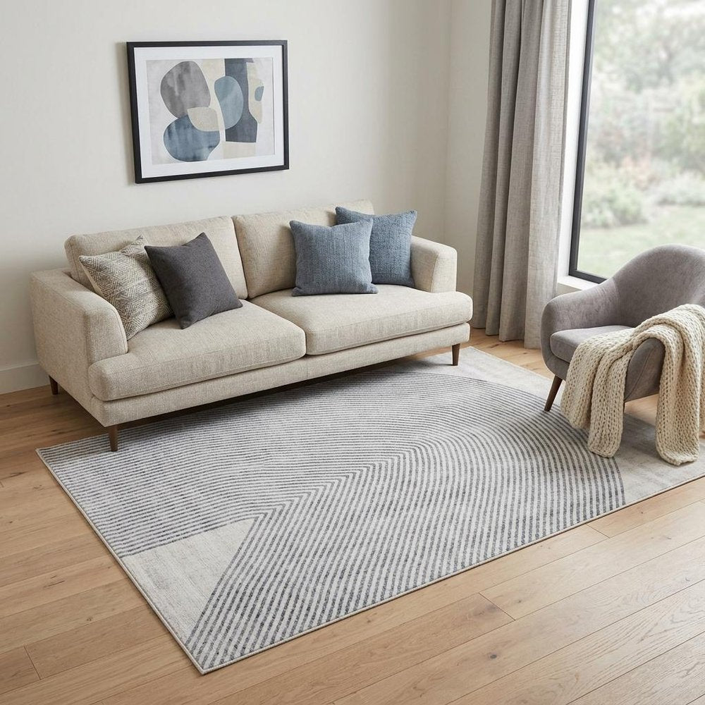 5' X 8' Beige and Brown Abstract Distressed Area Rug