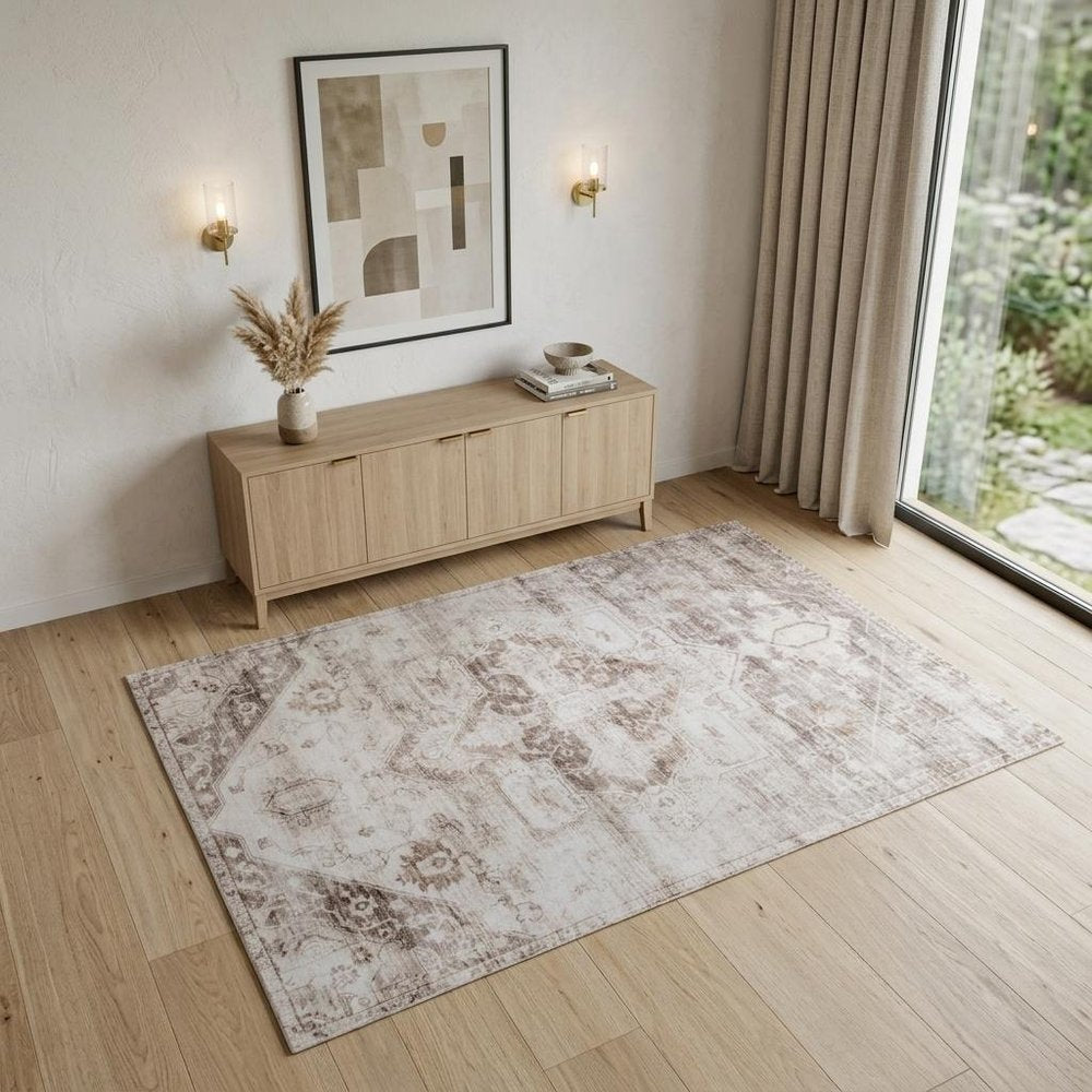 4' X 6' Brown and Ivory Oriental Area Rug