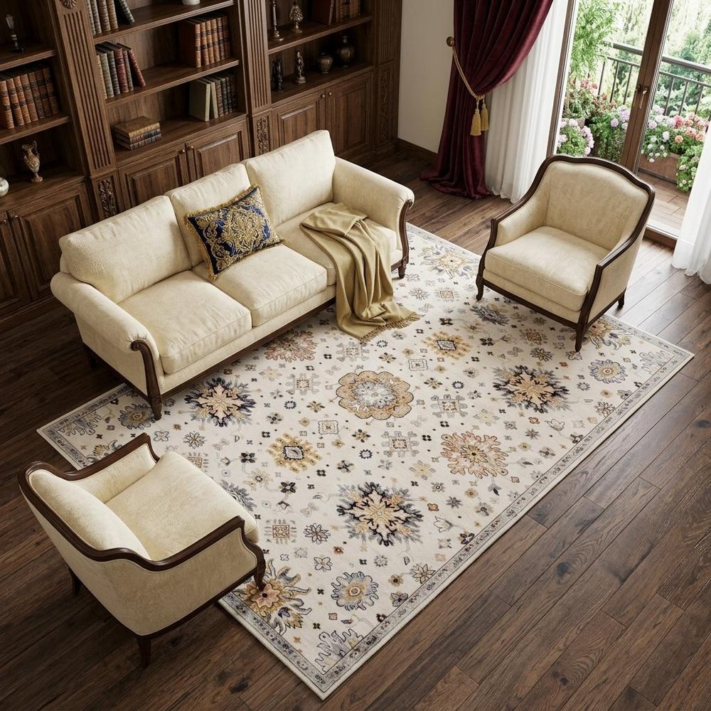 7' X 10' Gray and Gold Floral Area Rug