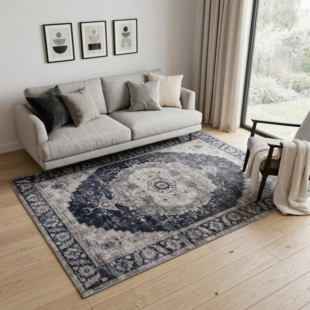 5' X 8' Black and Gray Oriental Area Rug