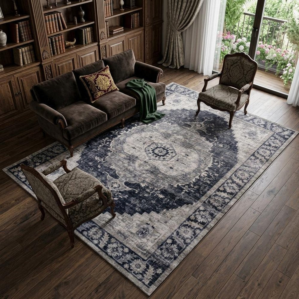 8' X 11' Black and Gray Oriental Area Rug