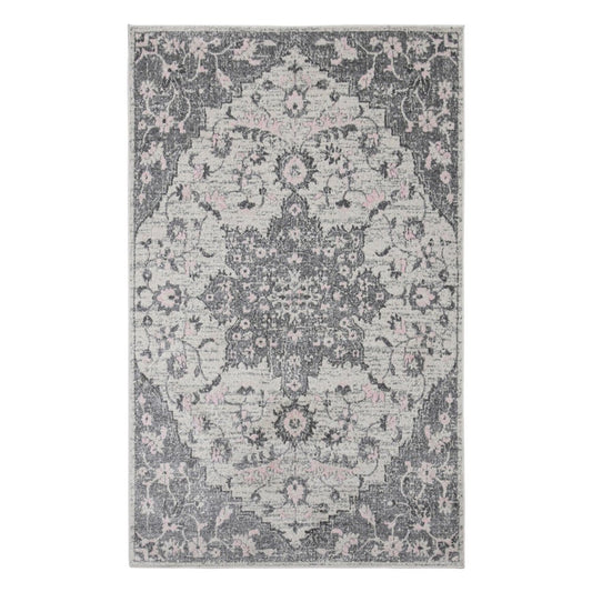 3' X 4' Gray And Dark Gray Medallion Distressed Area Rug