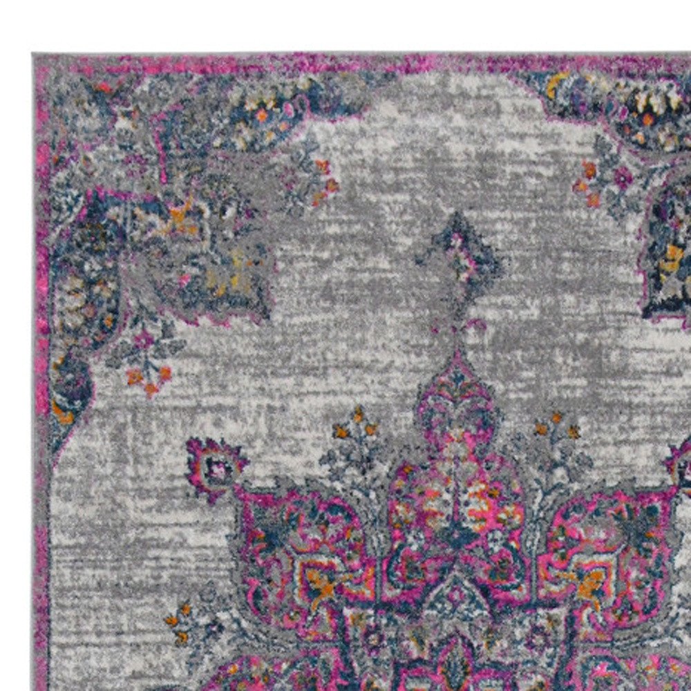 8' X 11' Pink Gray And Blue Area Rug