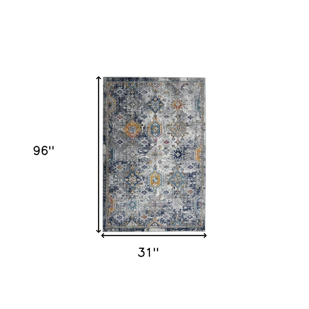 8' Blue Gray And Rust Area Rug