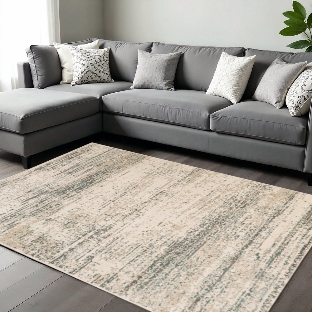 10' X 14' Ivory And Gray Abstract Area Rug