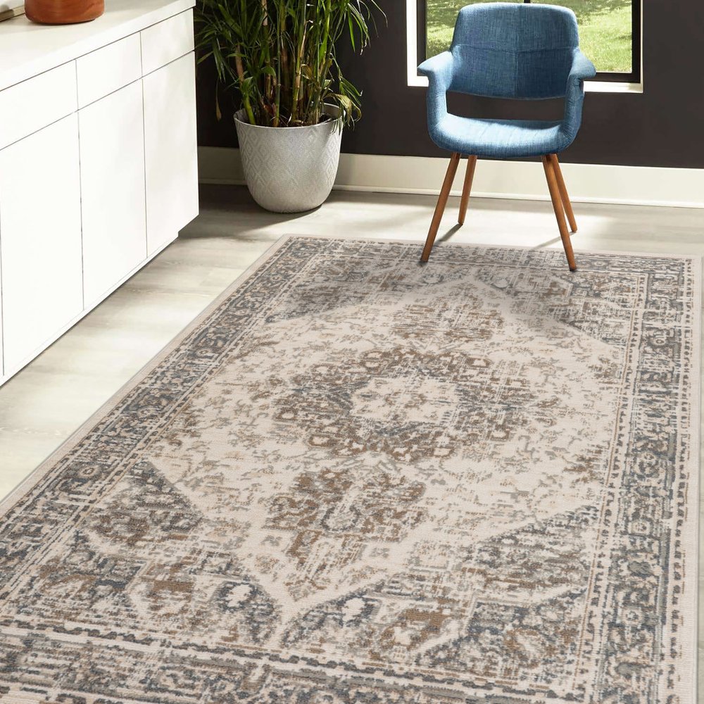 10' Gray And Beige Medallion Runner Rug