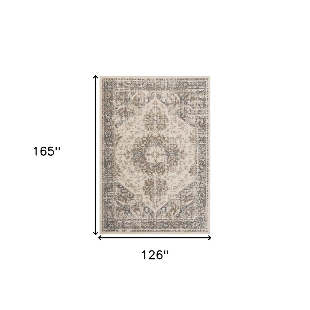 10' Gray And Beige Medallion Runner Rug