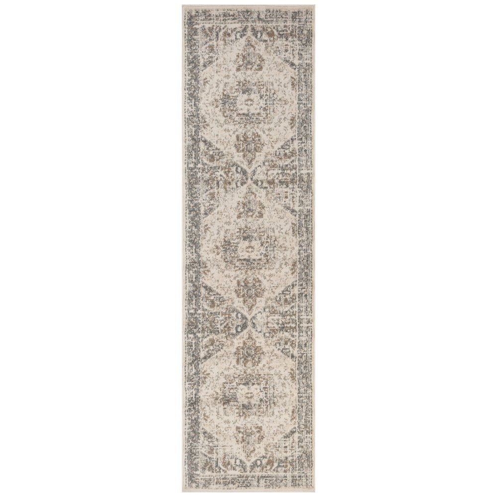 10' Gray And Beige Medallion Runner Rug