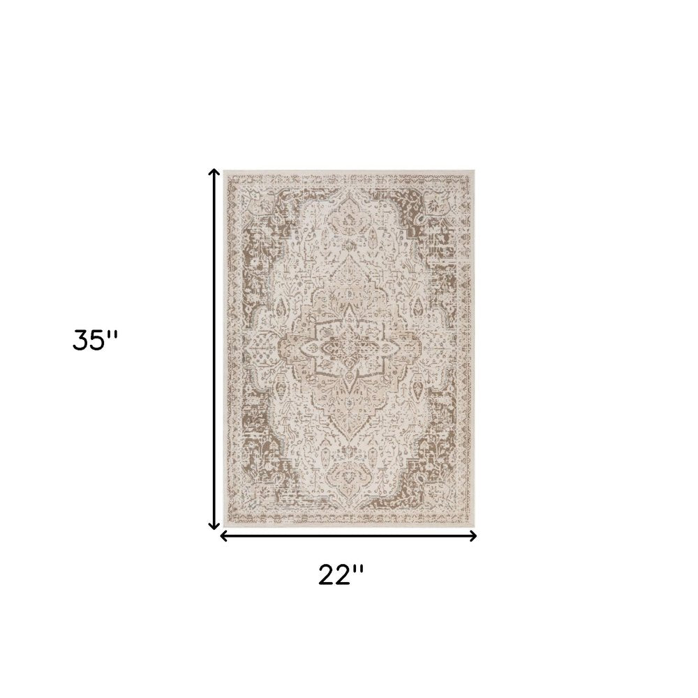 2' X 3' Cream And Brown Medallion Area Rug