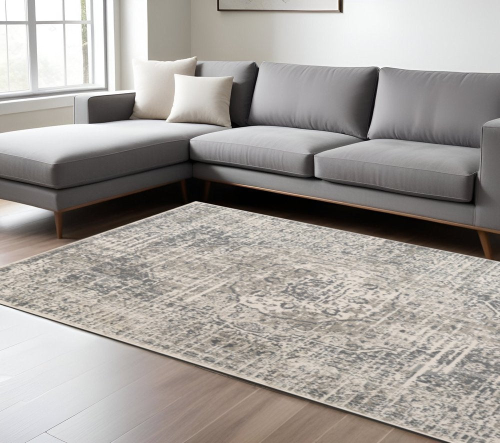 10' X 14' Gray And Ivory Medallion Area Rug
