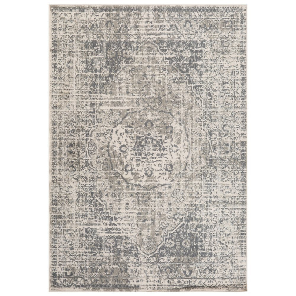 10' X 14' Gray And Ivory Medallion Area Rug