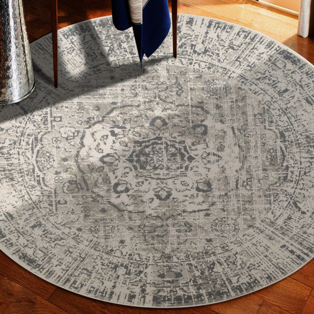 10' X 14' Gray And Ivory Medallion Area Rug