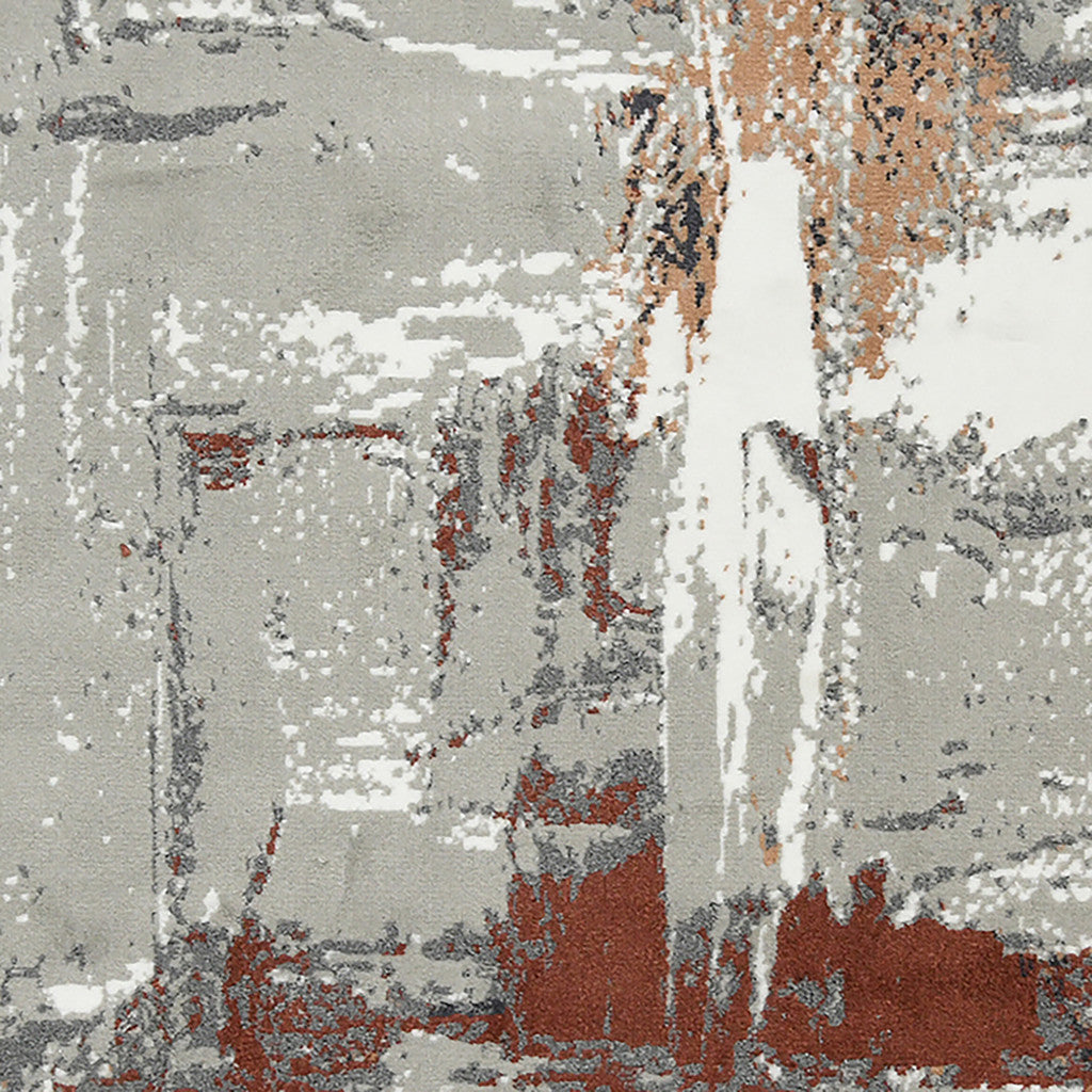 8' Ivory Gray and Rust Abstract Power Loom Round Rug