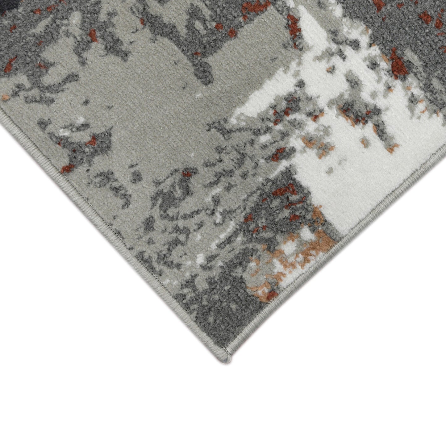 8' Ivory Gray and Rust Abstract Power Loom Round Rug