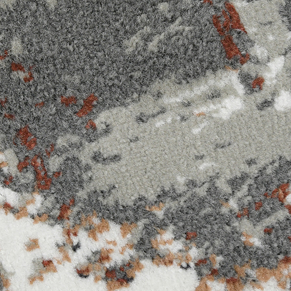 8' Ivory Gray and Rust Abstract Power Loom Round Rug