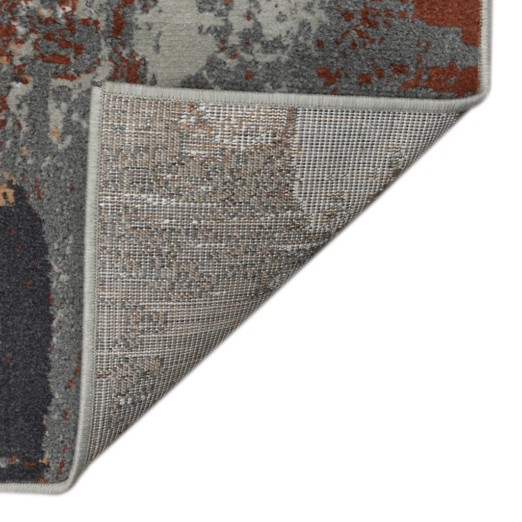 8' Ivory Gray and Rust Abstract Power Loom Round Rug