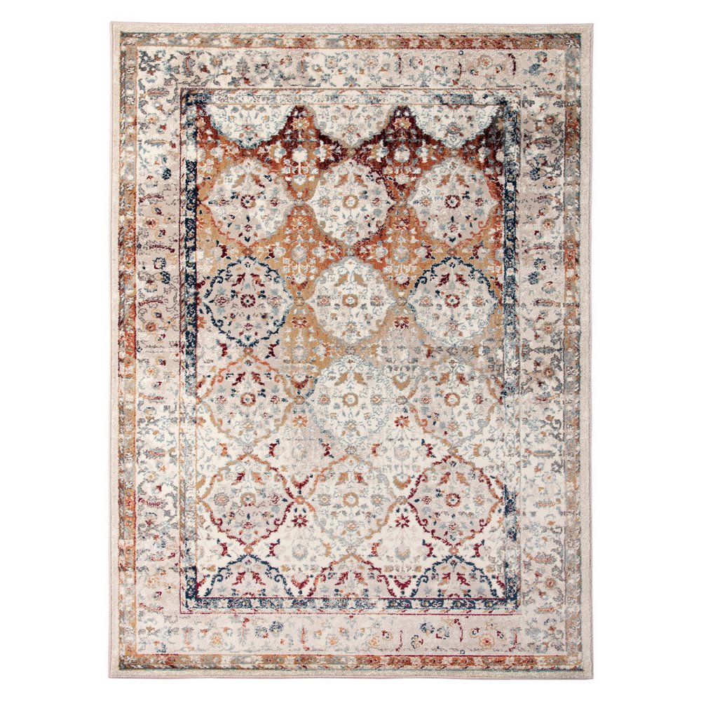 8' X 10' Beige Rust and Navy Floral Medallion Power Loom Area Rug