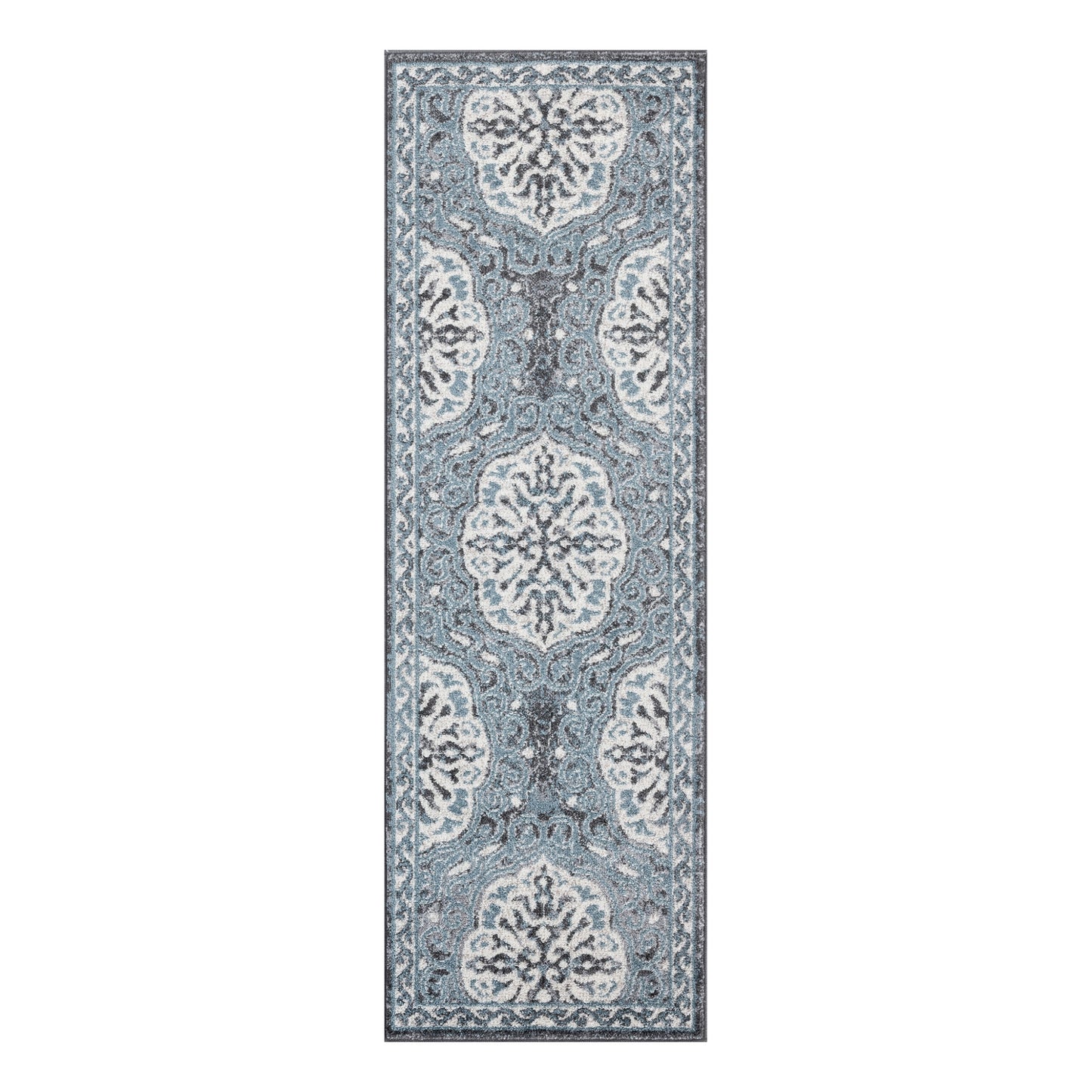 8' X 10' Charcoal and Ivory Medallion Power Loom Area Rug