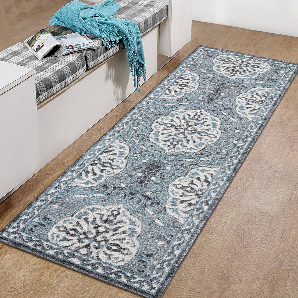 8' X 10' Charcoal and Ivory Medallion Power Loom Area Rug