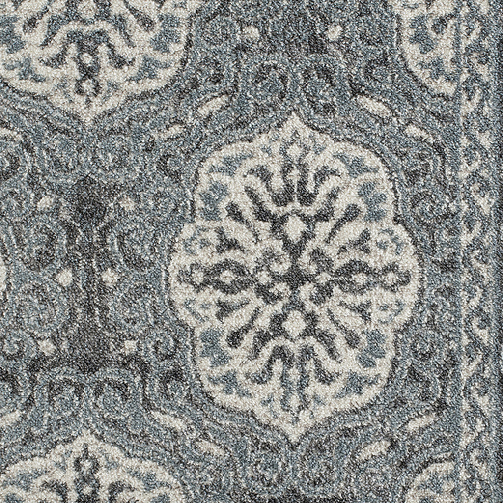 8' X 10' Charcoal and Ivory Medallion Power Loom Area Rug