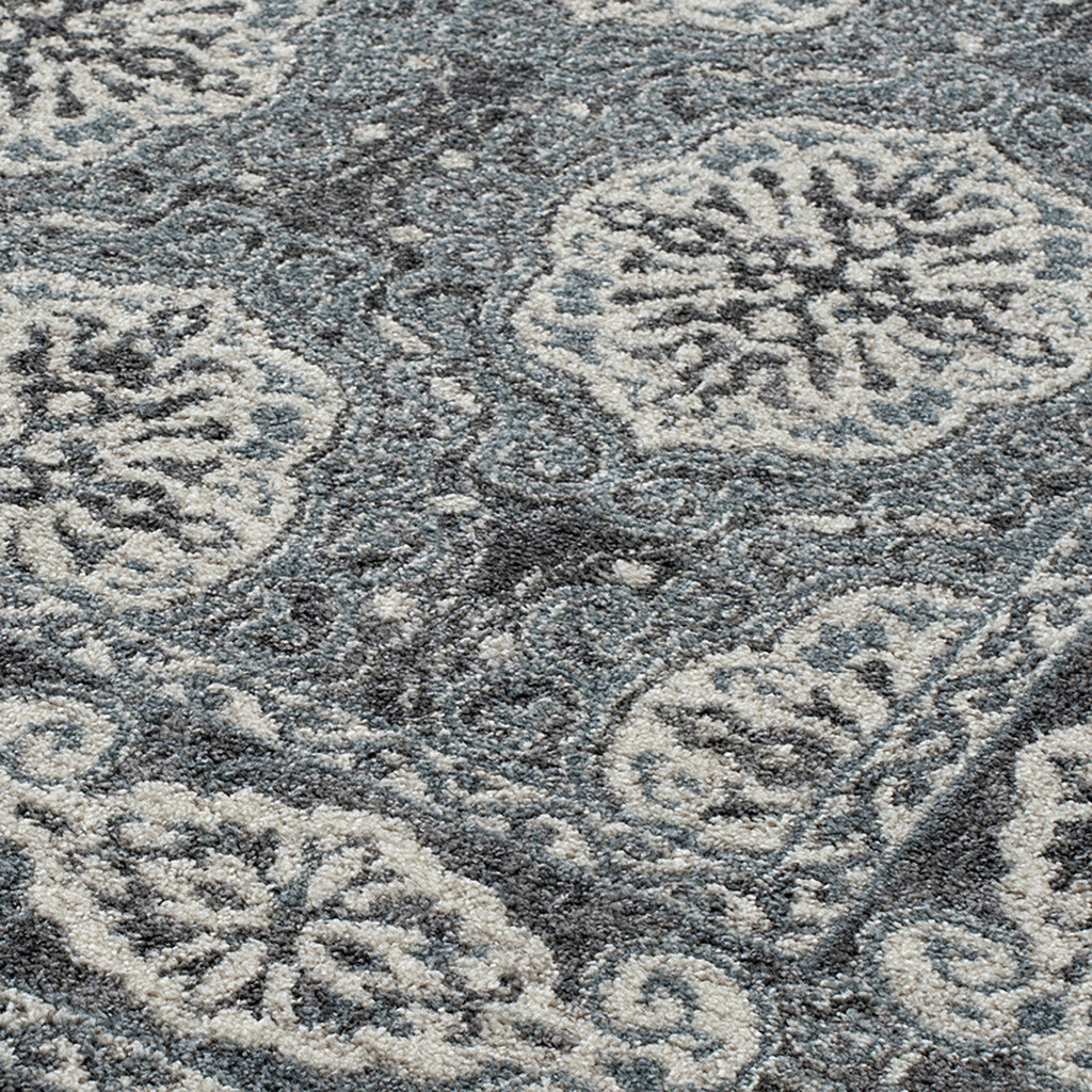 8' X 10' Charcoal and Ivory Medallion Power Loom Area Rug