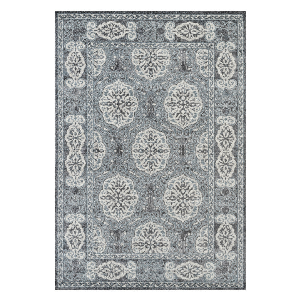 8' X 10' Charcoal and Ivory Medallion Power Loom Area Rug