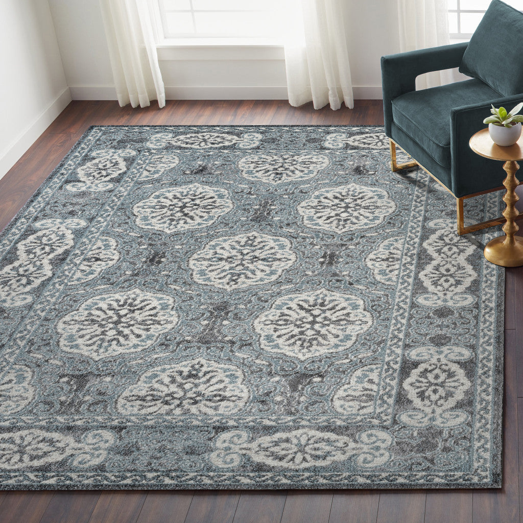 8' X 10' Charcoal and Ivory Medallion Power Loom Area Rug