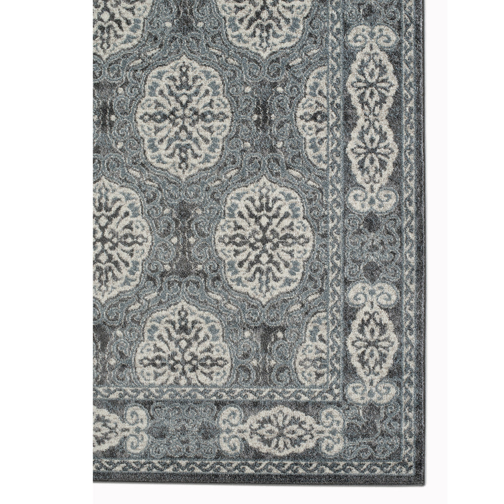 8' X 10' Charcoal and Ivory Medallion Power Loom Area Rug