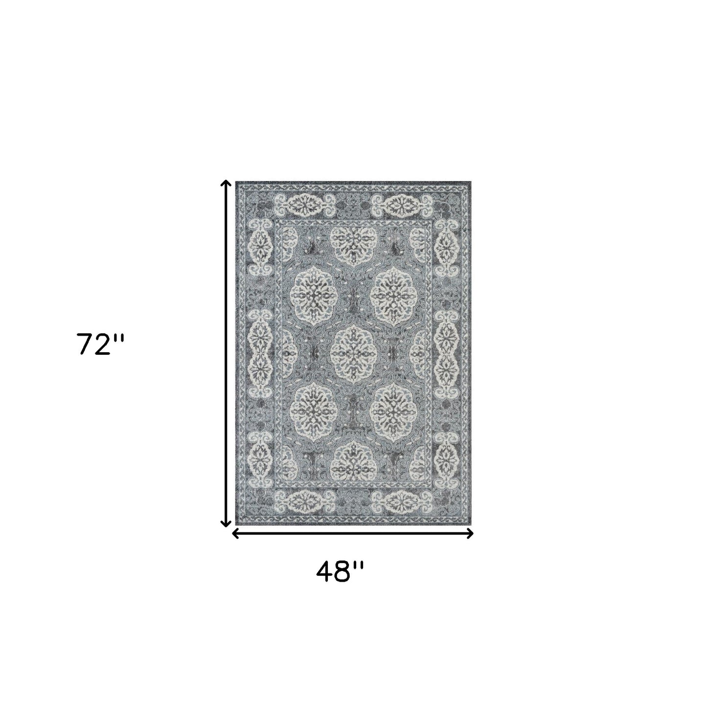 8' X 10' Charcoal and Ivory Medallion Power Loom Area Rug