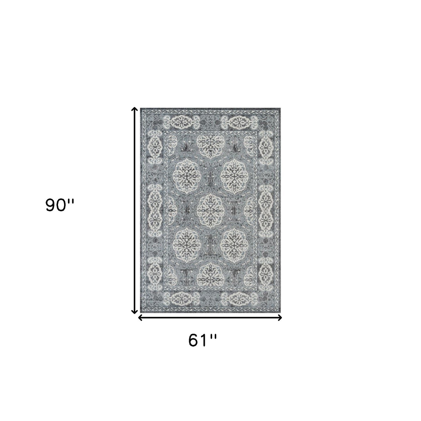 8' X 10' Charcoal and Ivory Medallion Power Loom Area Rug