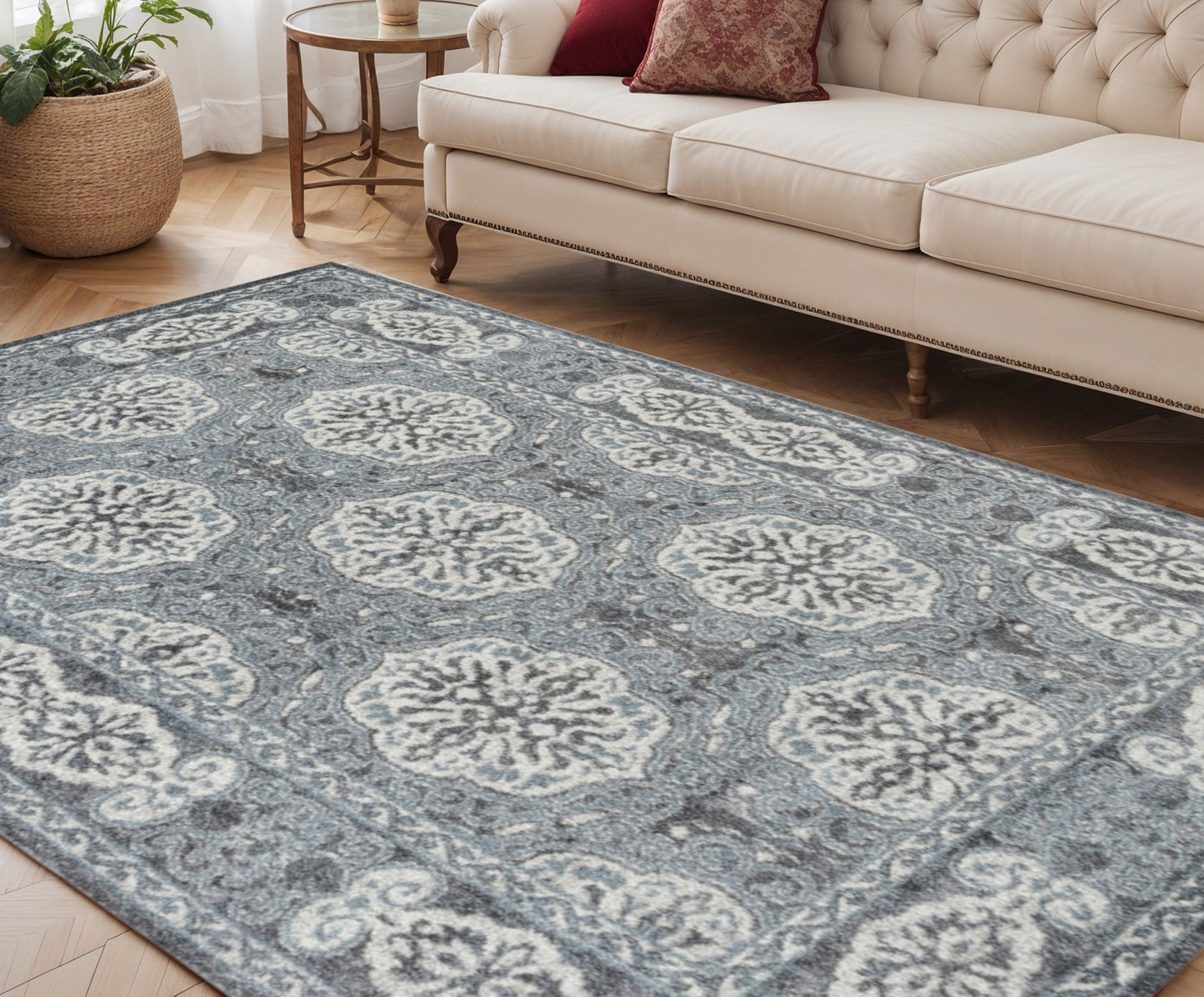 8' X 10' Charcoal and Ivory Medallion Power Loom Area Rug