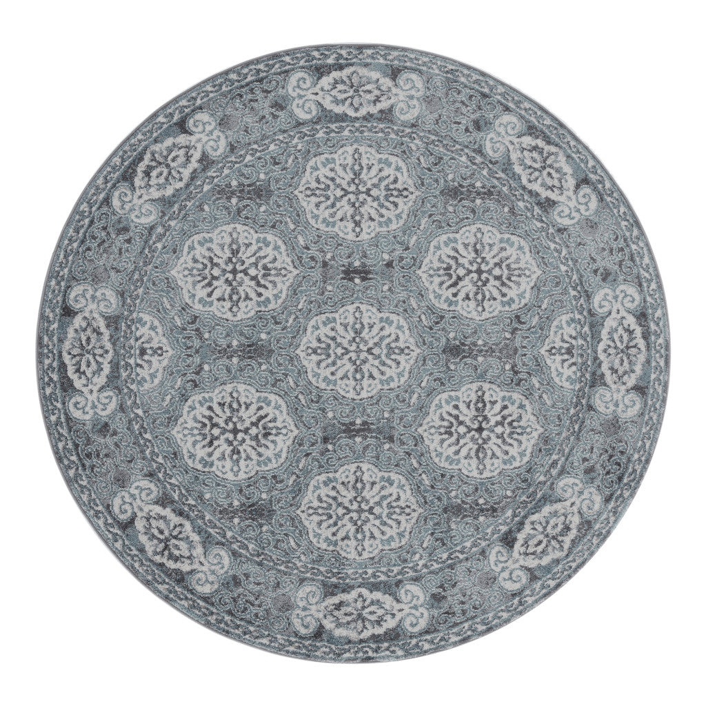 8' X 10' Charcoal and Ivory Medallion Power Loom Area Rug