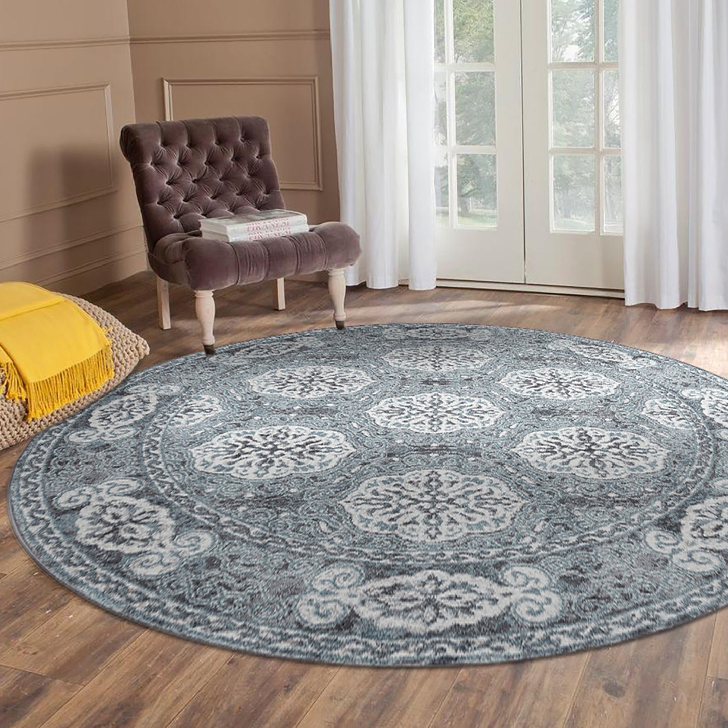 8' X 10' Charcoal and Ivory Medallion Power Loom Area Rug