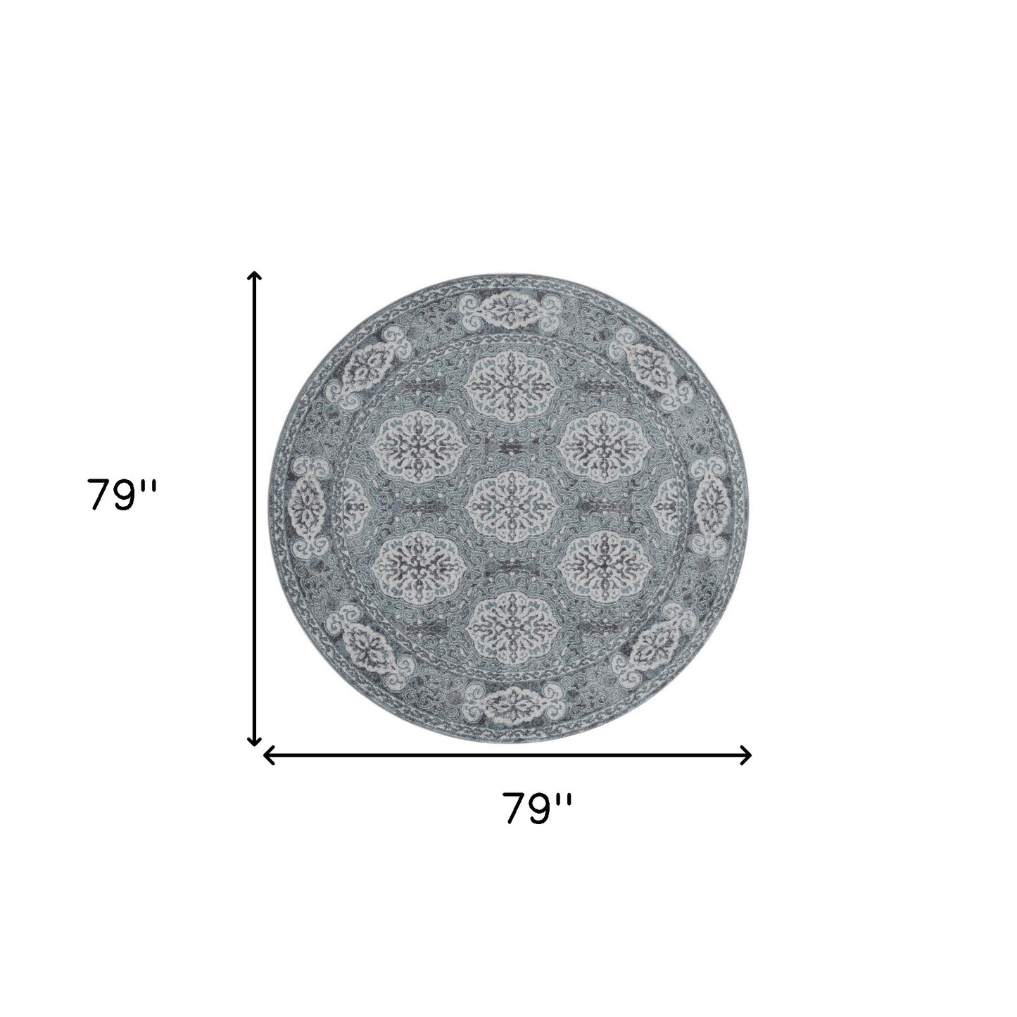 8' X 10' Charcoal and Ivory Medallion Power Loom Area Rug