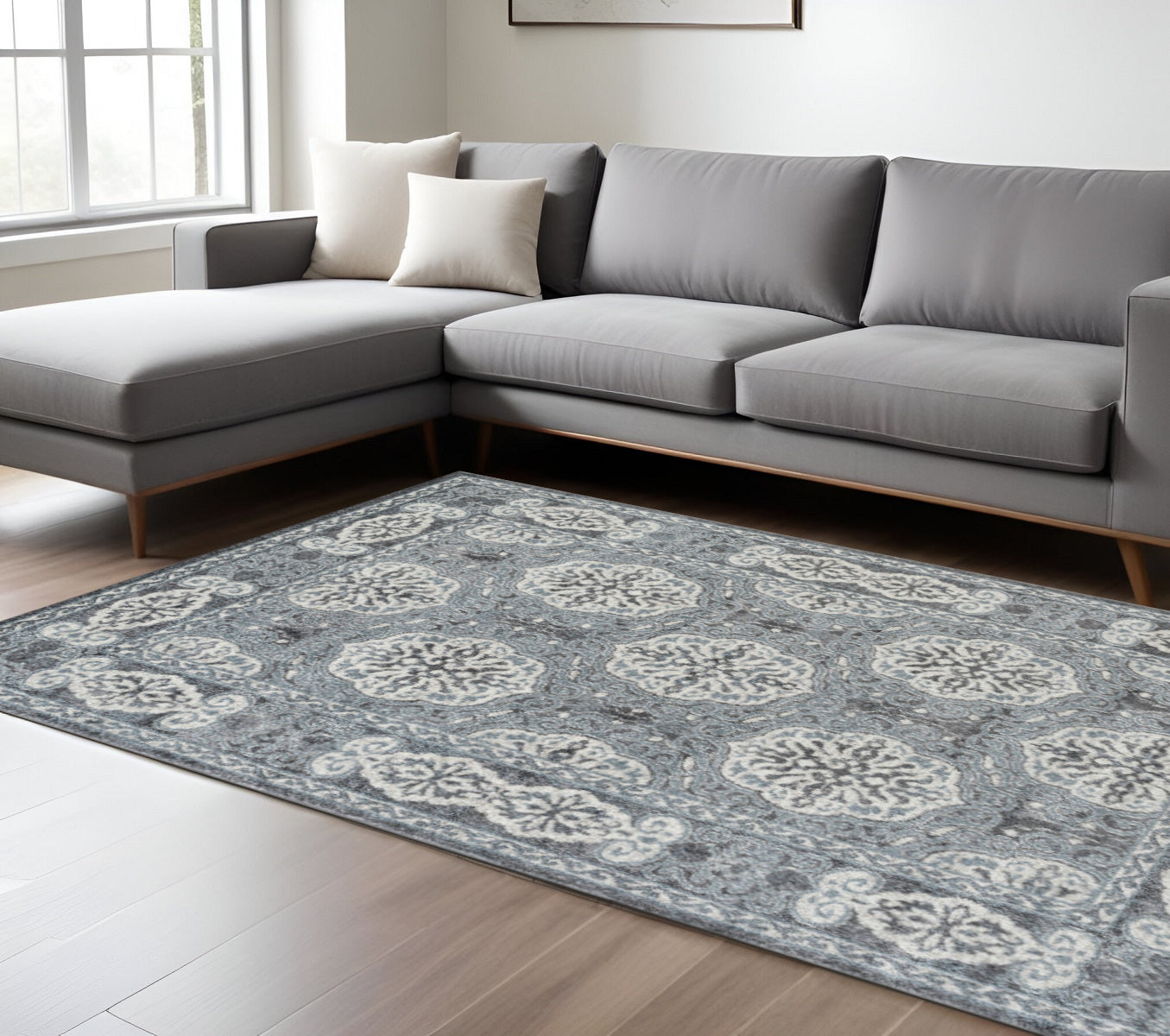8' X 10' Charcoal and Ivory Medallion Power Loom Area Rug
