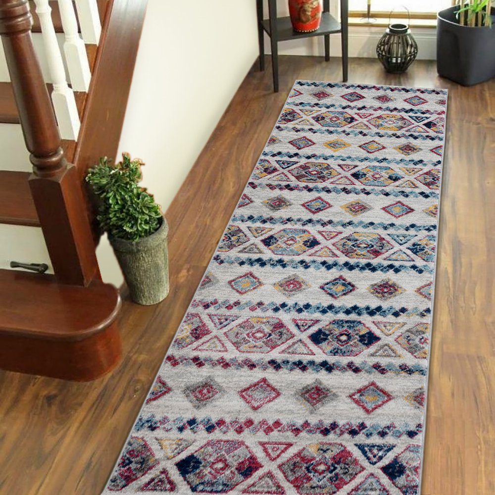 2' X 3' Ivory Blue and Orange Geometric Power Loom Area Rug