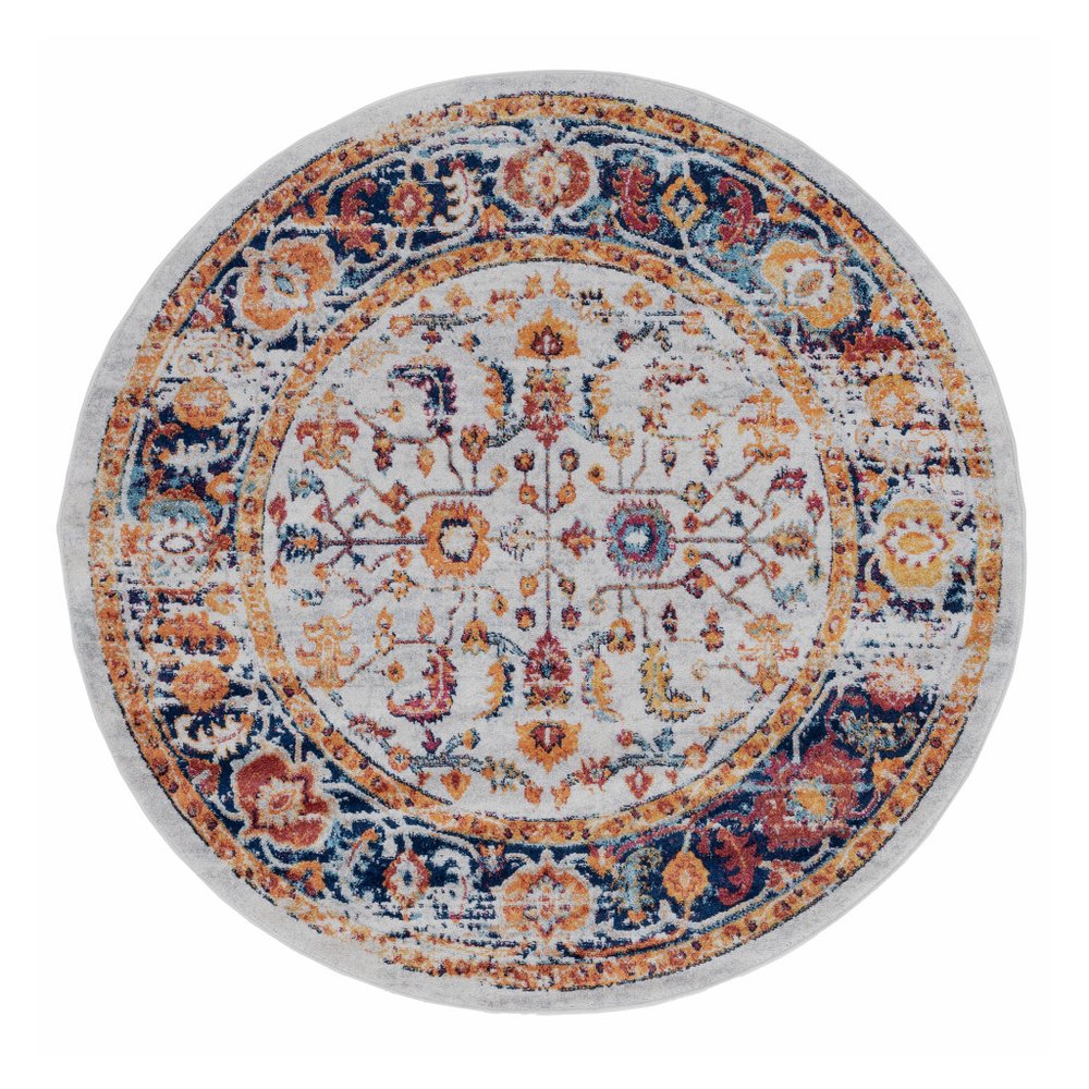 10' Ivory Navy and Orange Floral Power Loom Runner Rug