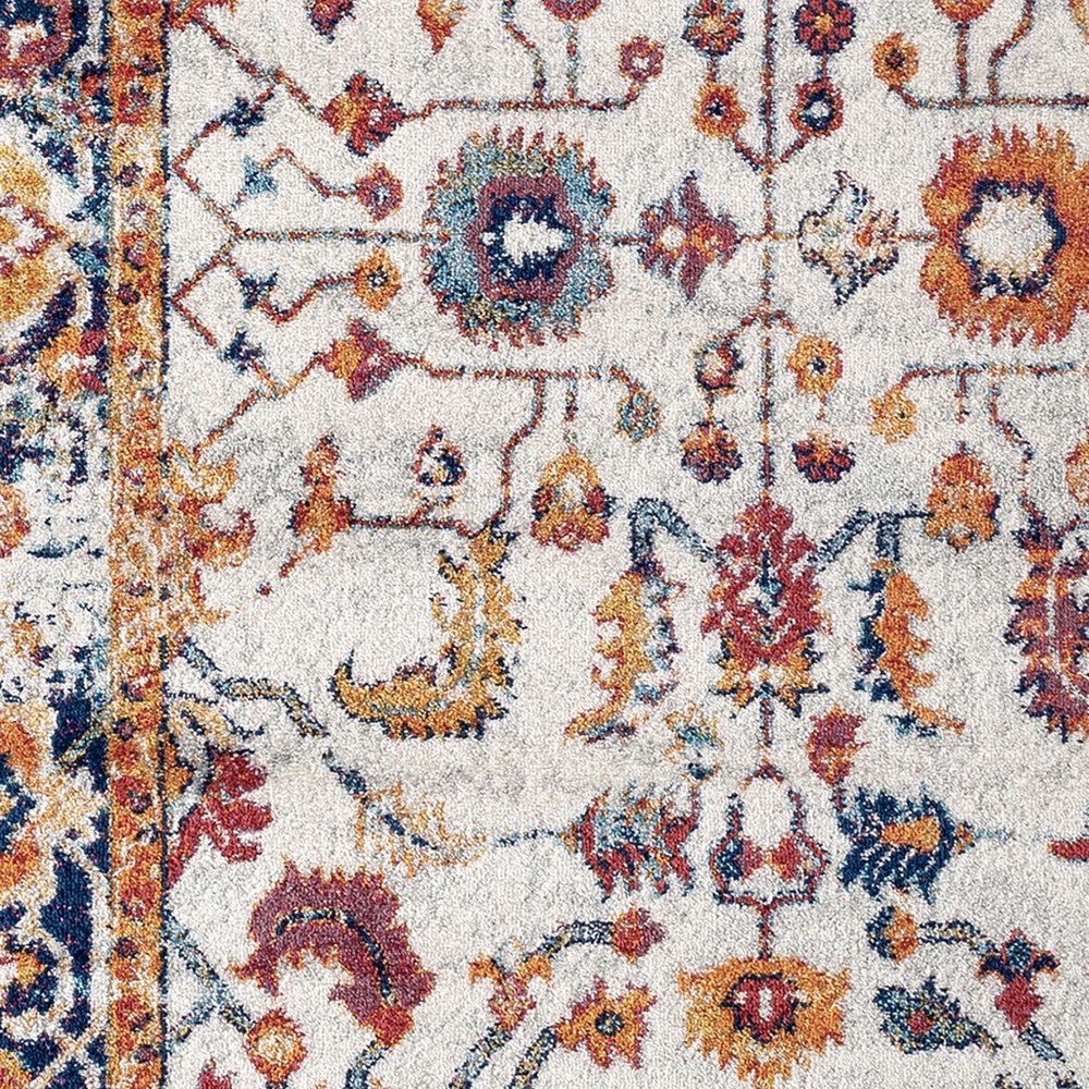 10' Ivory Navy and Orange Floral Power Loom Runner Rug