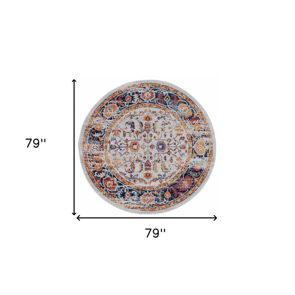 10' Ivory Navy and Orange Floral Power Loom Runner Rug