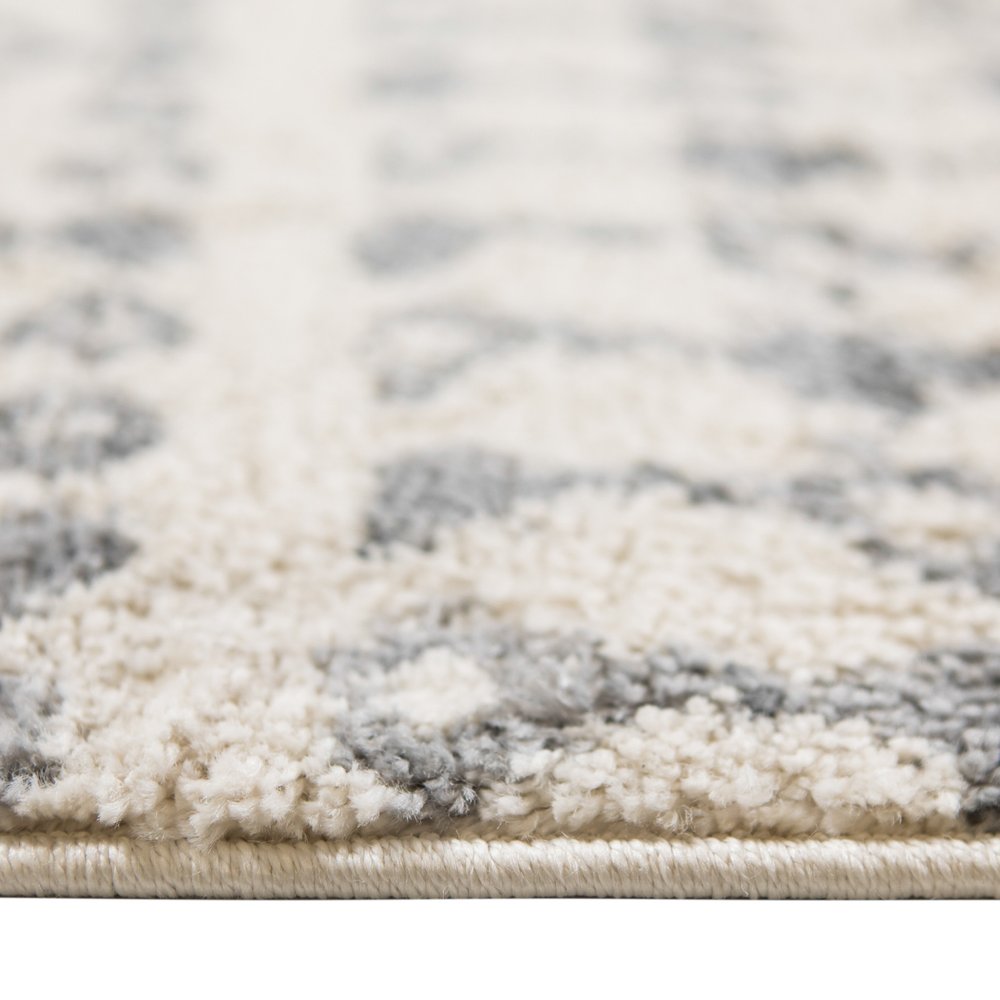10' Gray And Ivory Geometric Shag Runner Rug