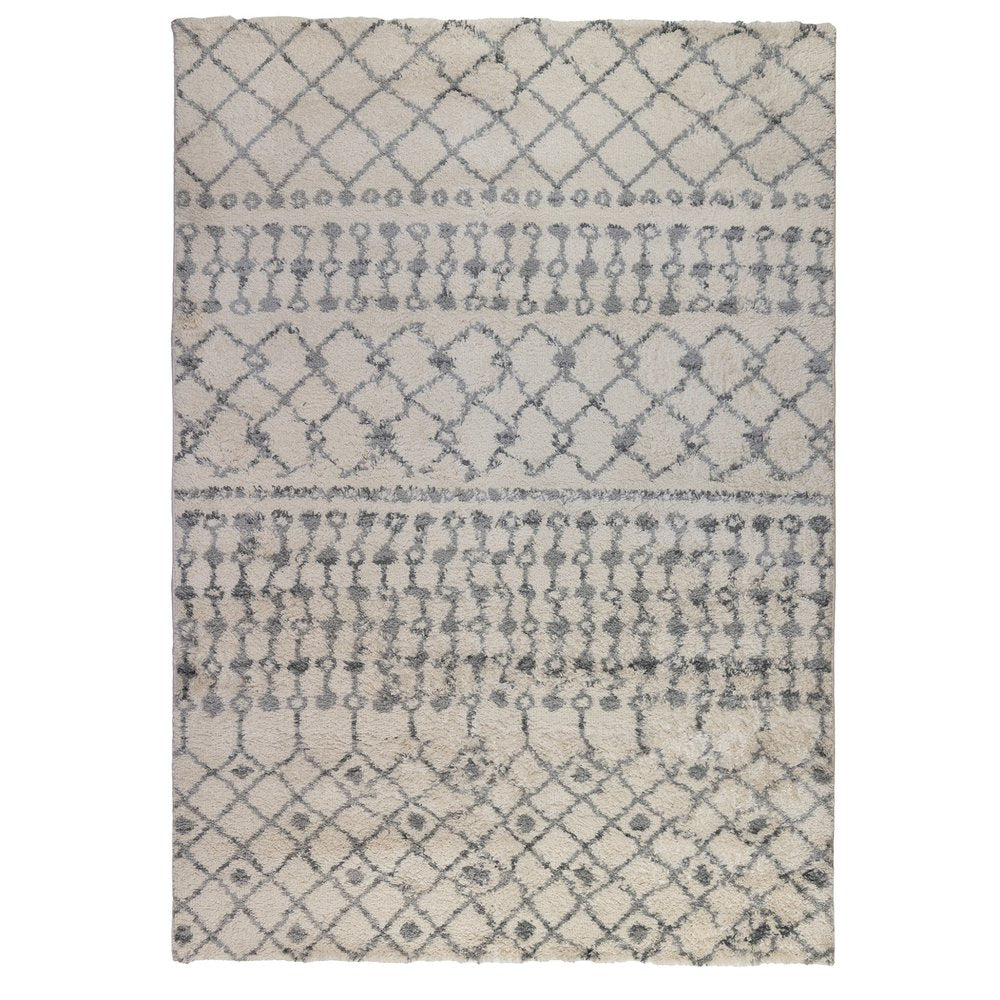 10' Gray And Ivory Geometric Shag Runner Rug