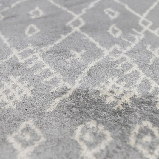 10' Gray And Ivory Geometric Shag Runner Rug