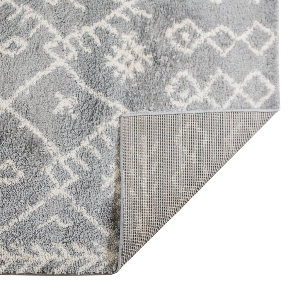 10' Gray And Ivory Geometric Shag Runner Rug
